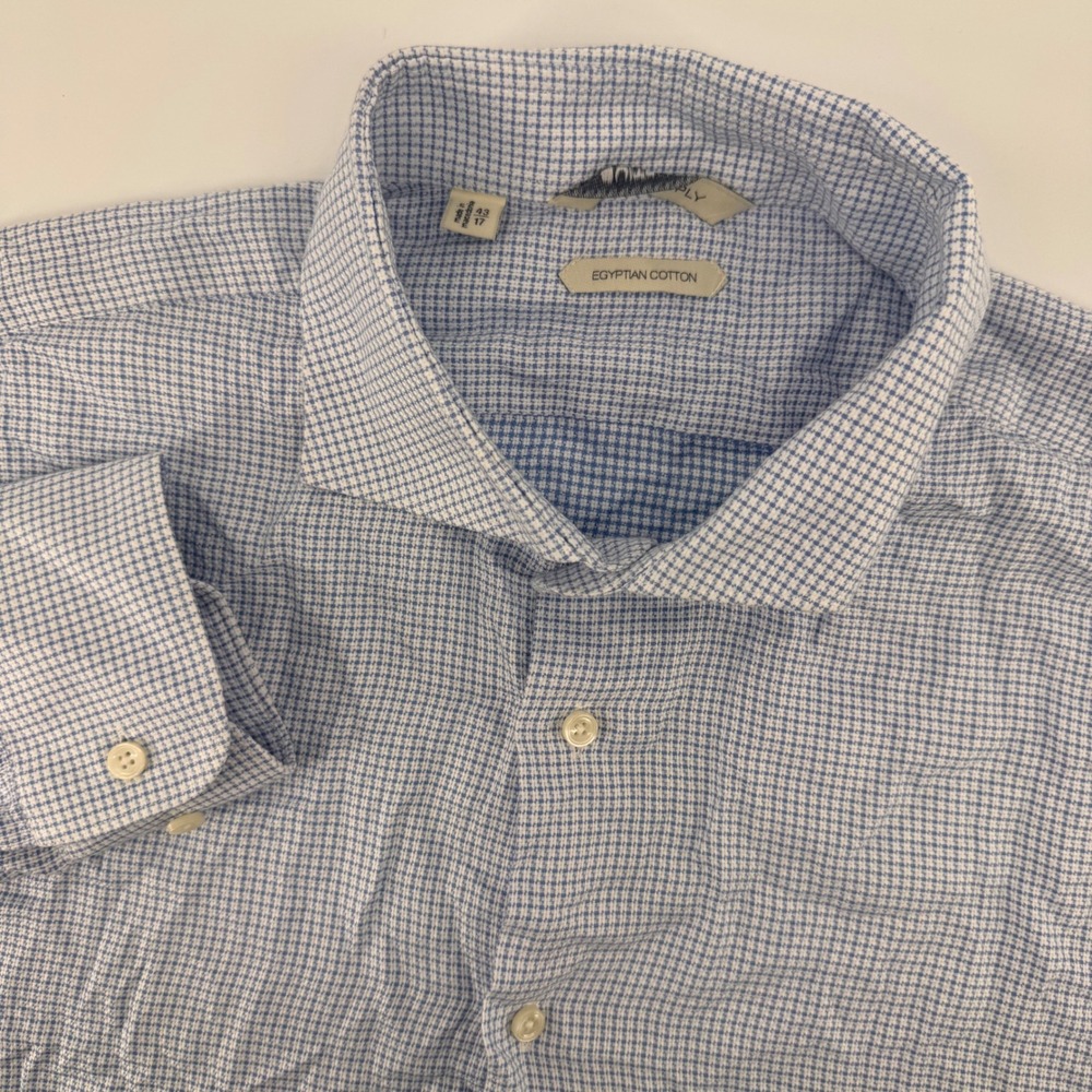 SuitSupply Button Down Men 17 43 Blue White Canclini Egyptian Cotton Check Shirt